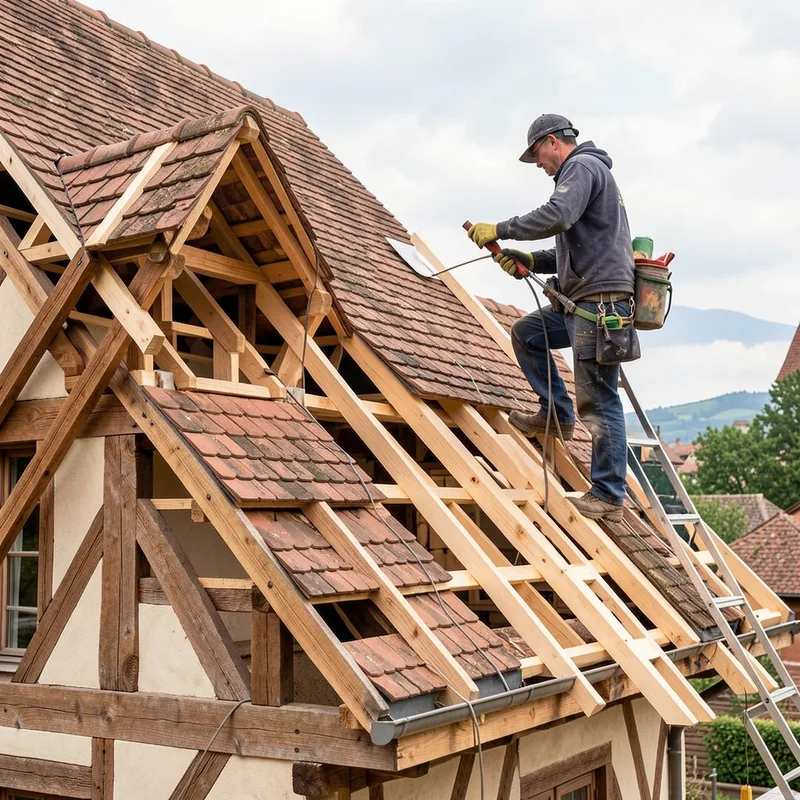 Couvreur intervenant sur une toiture à Brignais dans l&rsquo;ouest lyonnais
