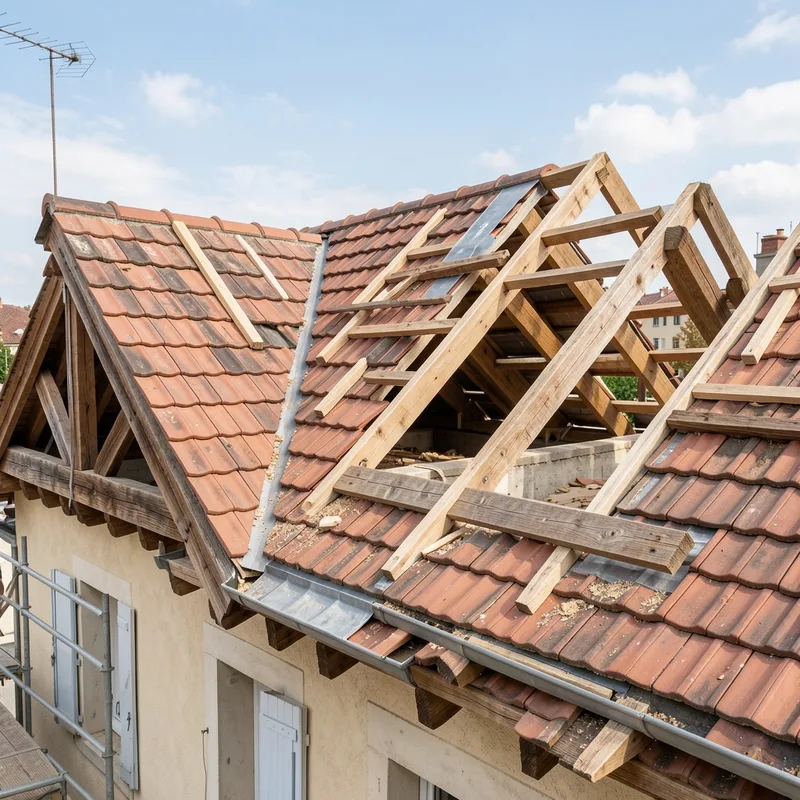 Toiture rénovée avec tuiles neuves et faîtage refait dans le Rhône