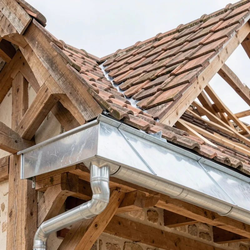 Toiture démoussée avec solins en zinc refaits sur une maison du Rhône